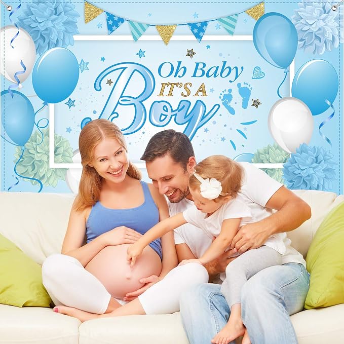 Blulu Baby Shower Backdrop It's a Boy Banner 6 x 3.6 ft Large Blue Durable - Image 3
