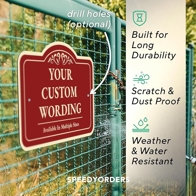Custom Decorative Outdoor Metal Sign - Personalized Aluminum Driveway Sign, Waterproof, Made In USA - Design 1 Red Brick 12x8 In