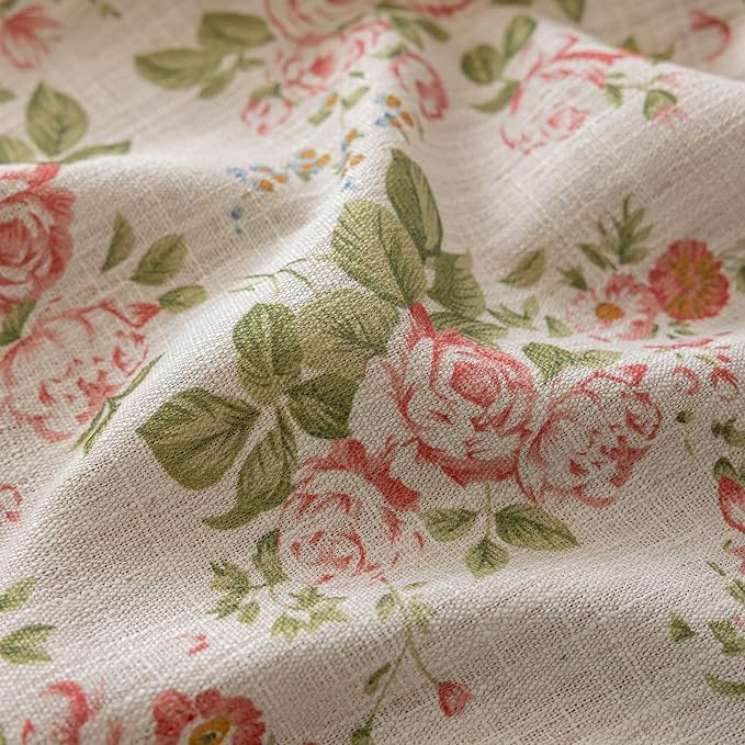ENJOYBRIDAL Pink Floral Curtains 84 Inches Long Bedroom Semi Sheer Drapes Floor - Image 5