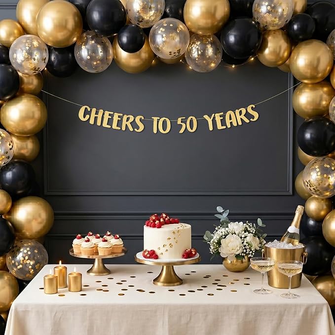 Pre-Strung Cheers to 50 Years Gold Glitter Banner - Image 2