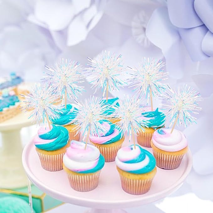 30 PCS Foil Firework Cupcake Toppers Happy Birthday Cupcake Toppers Sparkle - Image 4