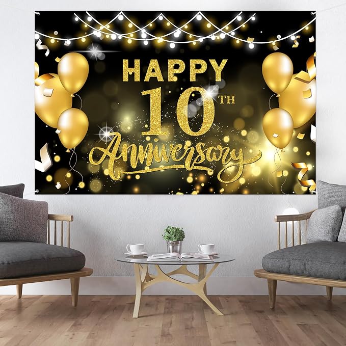 WeBenison Happy 10th Anniversary Backdrop 10th Wedding Anniversary Photography - Image 5