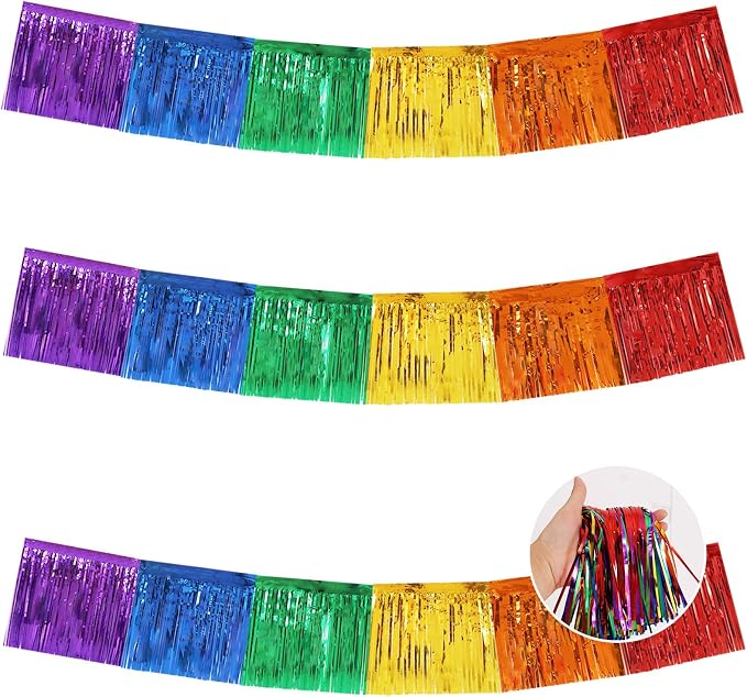 BEISHIDA Colorful Fringe Garland Banner 30ft Wall Tinsel Foil Streamers | 3Pack by Beishida