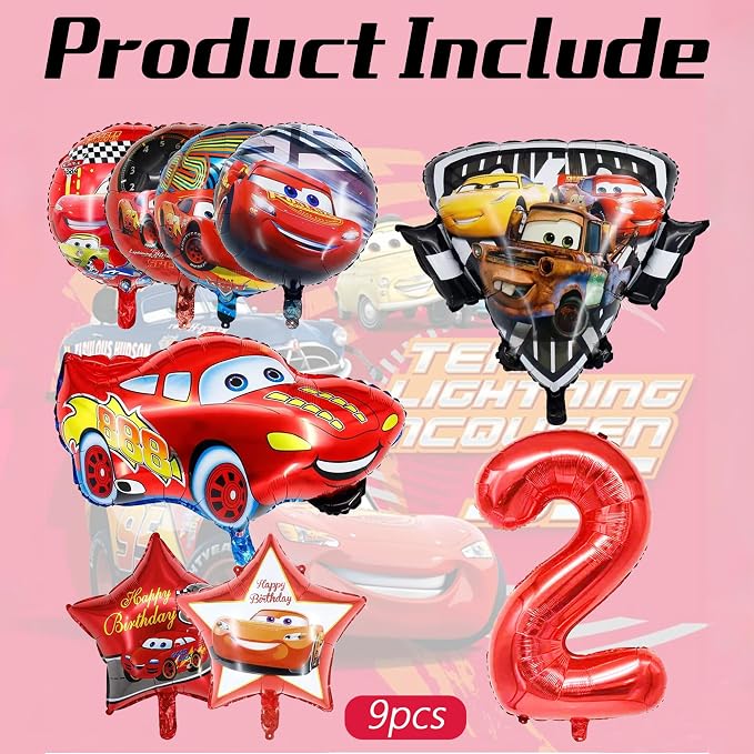 9 Pcs Car Theme Happy Birthday Decorations, Cute Cartoons Party Decorations - Image 3