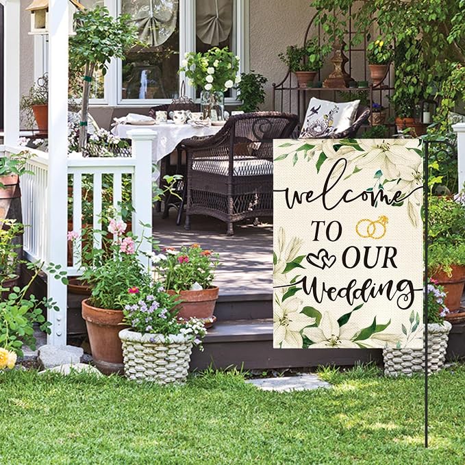 AVOIN colorlife Welcome to Our Wedding Garden Flag 12x18 Inch | Double Sided - Image 3