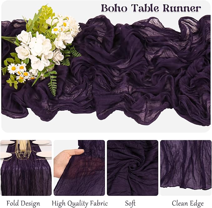 10 Pack Dark Purple Cheesecloth Table Runner 6FT Boho Gauze Fabric Table Runner - Image 3