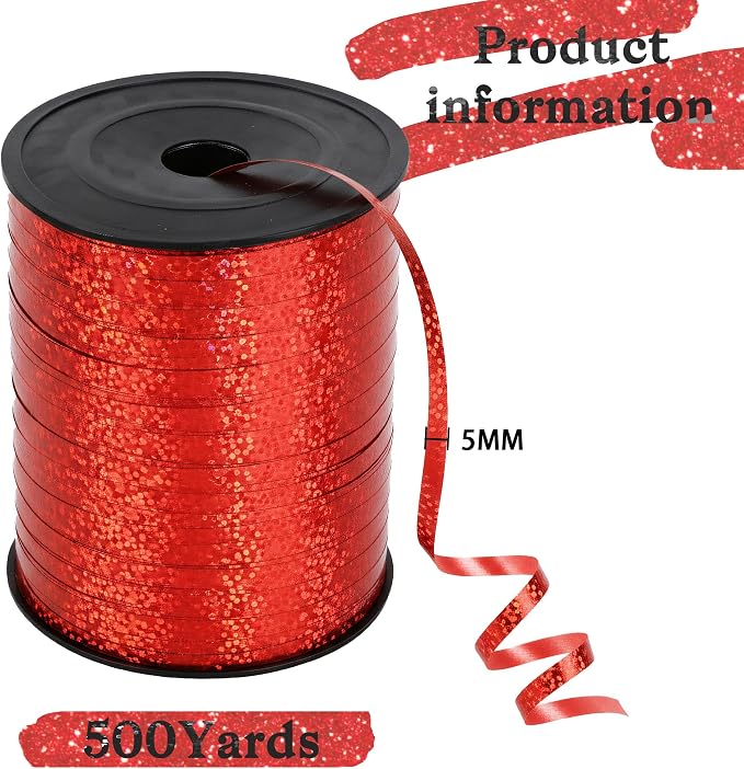 500 Yards Red Curling Crimped Ribbon Balloon String Shiny Metallic Roll - Image 2