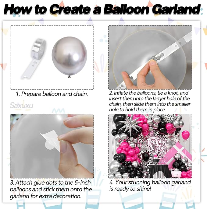 Disco Balloon Arch Kit, Hot Pink Black Balloons Garland Arch Kit, Star Foil and - Image 3