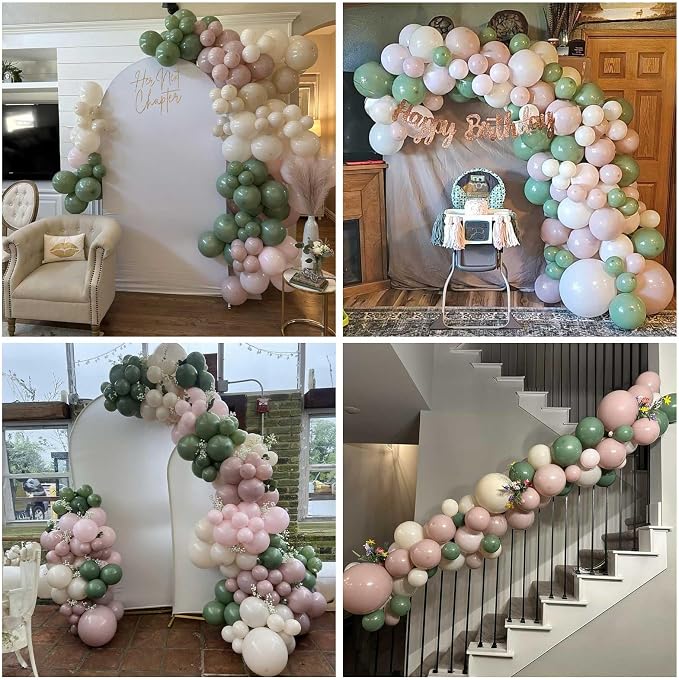 Sage Green Pink Balloons, Blush Sand White Balloon - Image 7