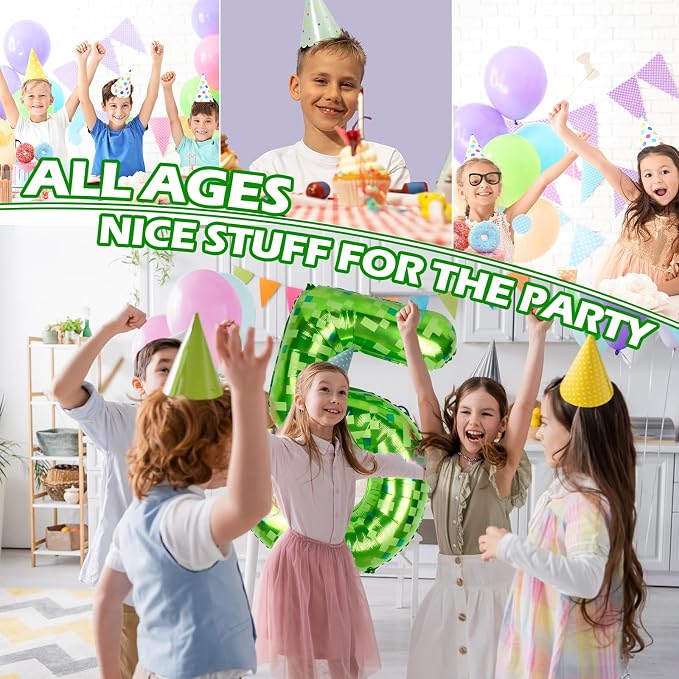 40 Inch Giant Green Pixel Miner Theme Number Balloons 40 Inch Foil Party - Image 5