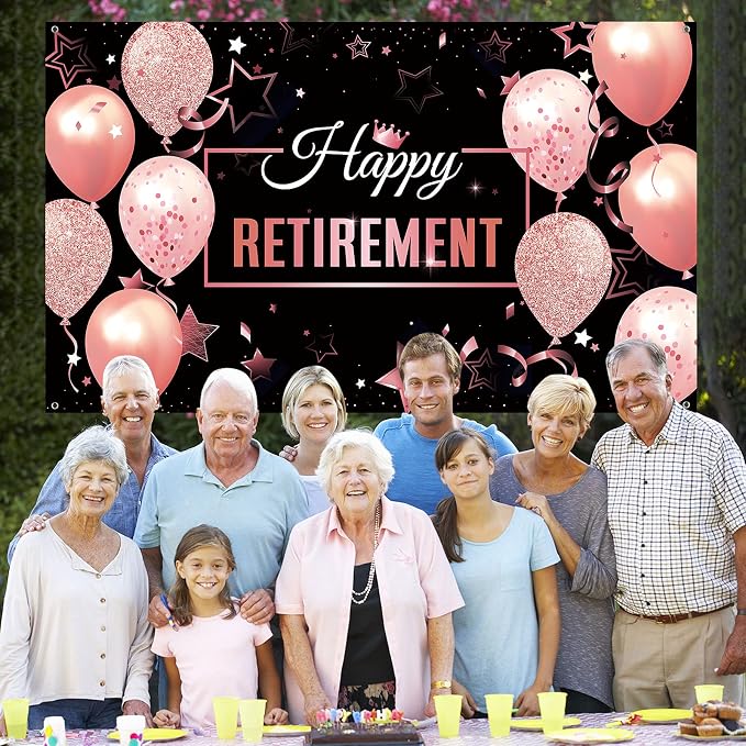 Blulu Retirement Party Decorations, Extra Large Fabric Retire Sign Banner Photo - Image 6