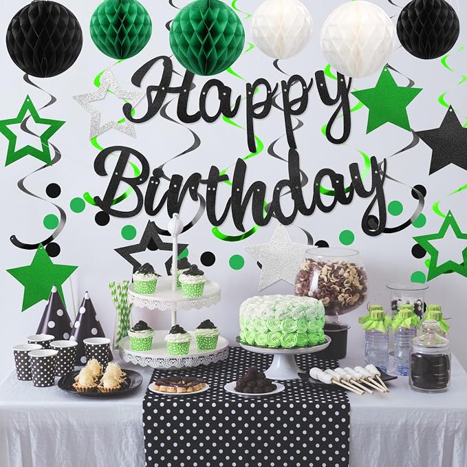 YEOCU Birthday Decorations, No DIY Pre-Strung Happy Birthday Banner | Green - Image 3
