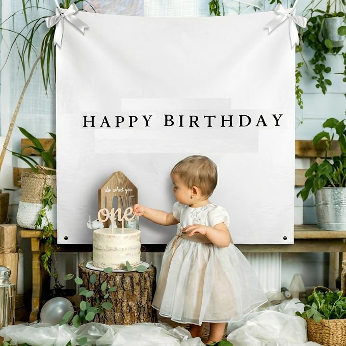 Oudain 59x59 Inch Happy Birthday Burlap Banner, Fabric Party Decorations - Image 4