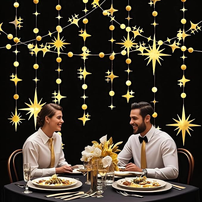 Glitter Gold Star Circle Dot Garland 30 Feet Twinkle Gold Star Circle Dot - Image 7