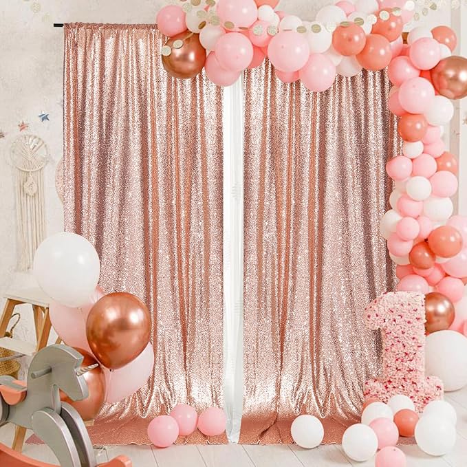 PartyDelight Rose Gold Sequin Backdrop Curtains 5x10ft 2 Panels | Sparkly 3mm - Image 7