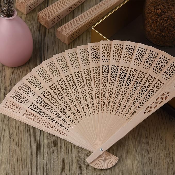 FEPITO 20 Pieces Wooden Handheld Paper Fan | Wooden Folding Fans - Image 6