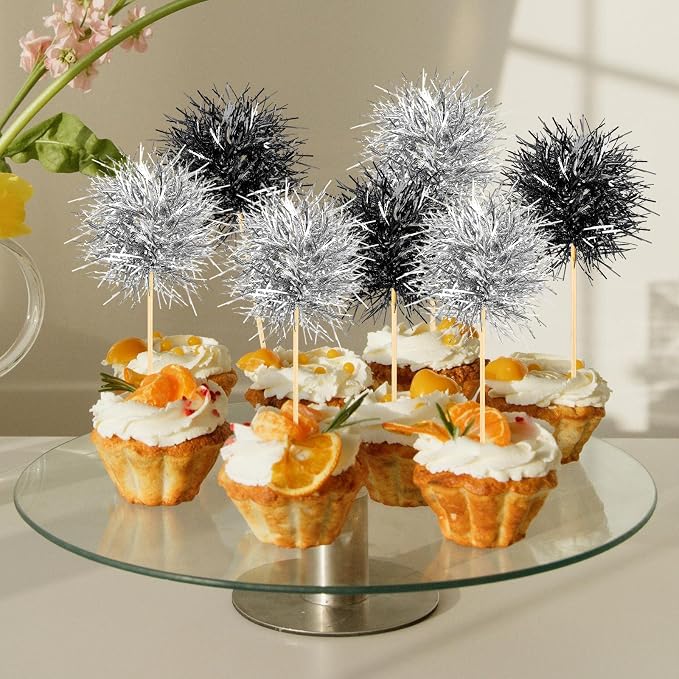Chinco 100 Pcs Foil Firework Cupcake Toppers Sparkle Tinsel Cake Toppers Cake - Image 5