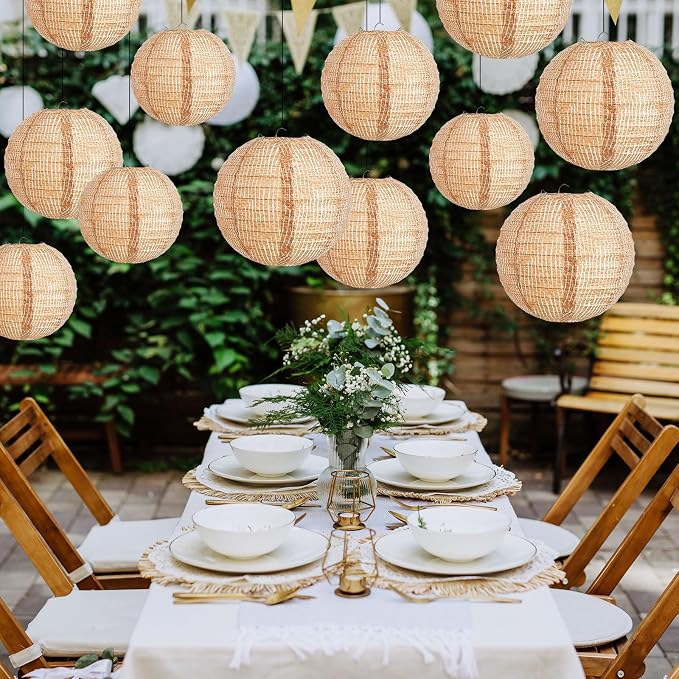 12 Pcs Print Burlap Paper Lanterns Round Chinese Paper Lanterns Farmhouse Boho - Image 5