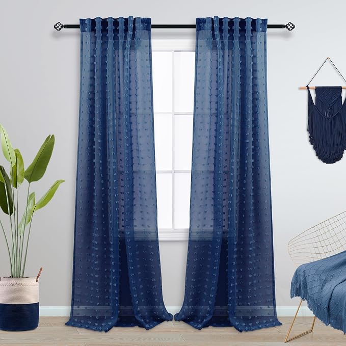 Indigo Royal Blue Sheer Curtains 96 Inches Long - Image 2