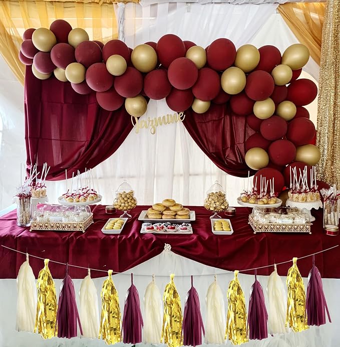 15PCS Burgundy Maroon Gold Beige Party Tissue Tassel Garland Hanging Banner - Image 3