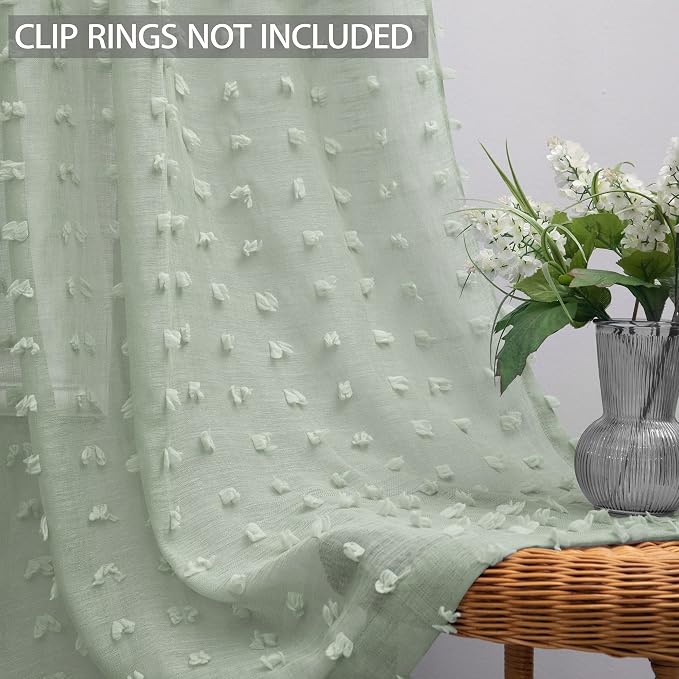 KOUFALL Sage Green Sheer Drapes Curtains 96 Inches Long - Image 2