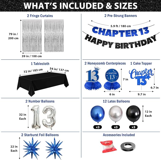 13th Birthday Decorations for Boys and Girls, Fringe Curtains, Tablecloth and - Image 6