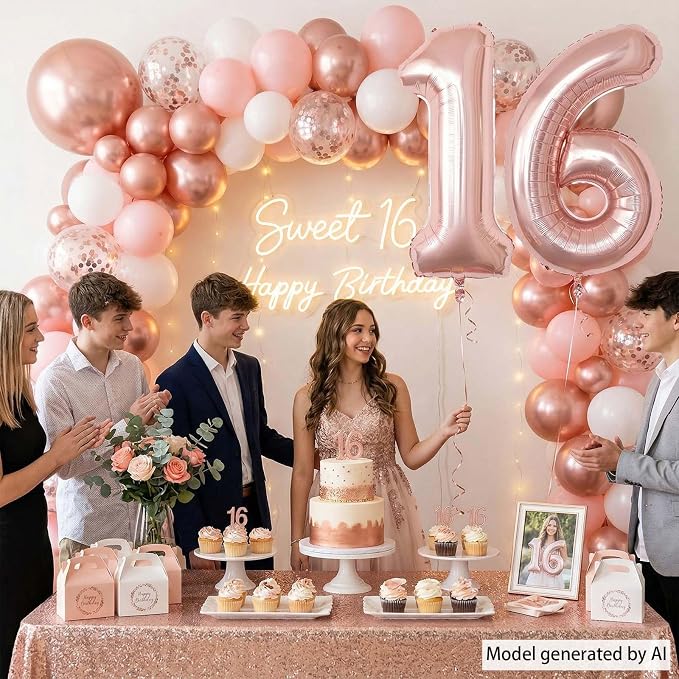 Rose Gold Number 16 Balloon 40 Inch, Gorgeous Foil - Image 2