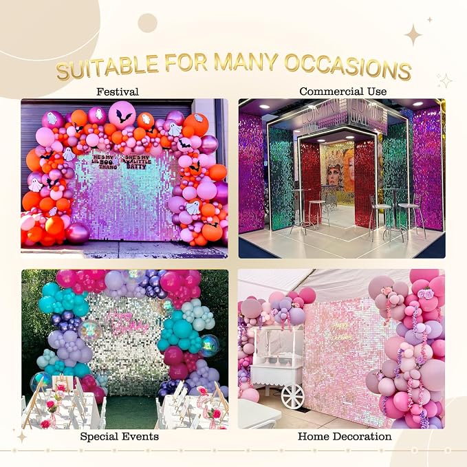 Shimmer Wall Backdrop Light Gold Wall Panels 12Pcs Square Sequin Shimmer Wall - Image 6