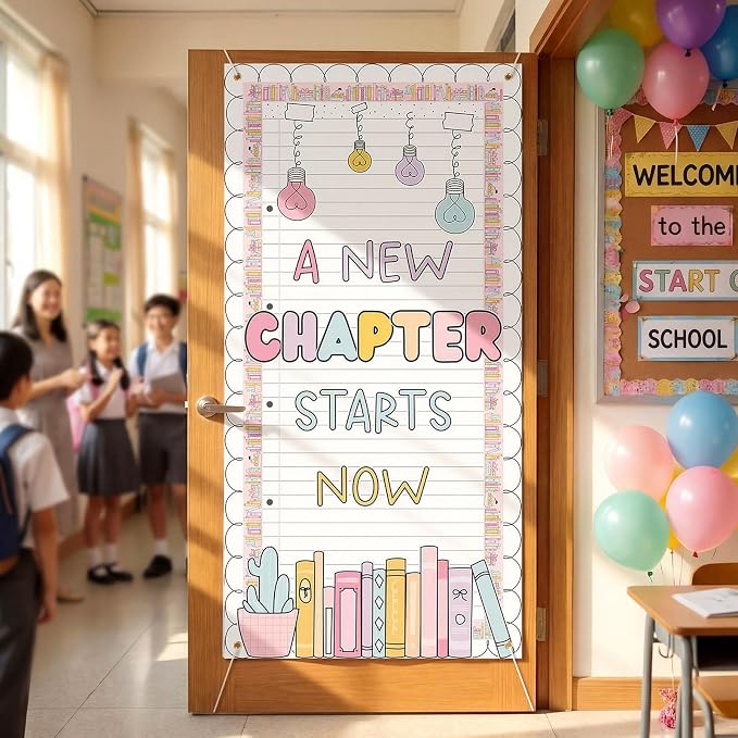 HunnmingRe Classroom Door Banner Decor a New Chapter Starts Now Back to School by HunnmingRe