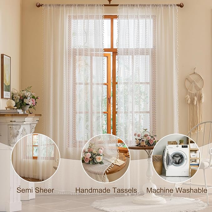 Sutuo Home White Boho Lace Curtains 72 Inches Long - Image 5
