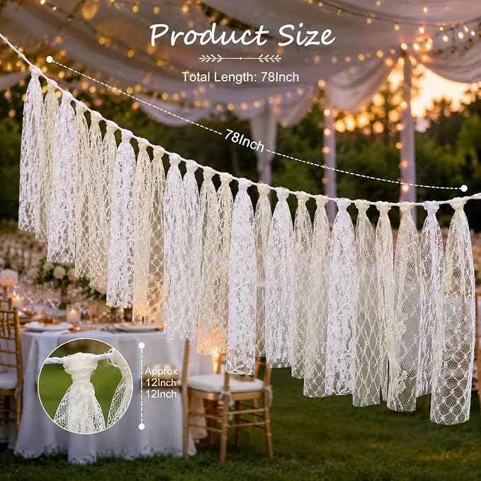 Frienda 6.5ft White Lace Tassel Garland Vintage Lace Banner - Image 2