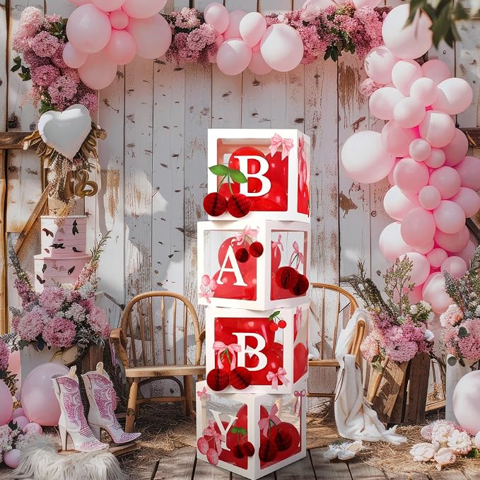 Civaner 63 Pcs Cherry Baby Shower Decorations Baby Balloon Boxes Birthday Party - Image 6