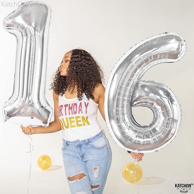 KatchOn Silver 16 Balloon Numbers 40 Inch | Happy 16th Birthday Balloons - Image 6