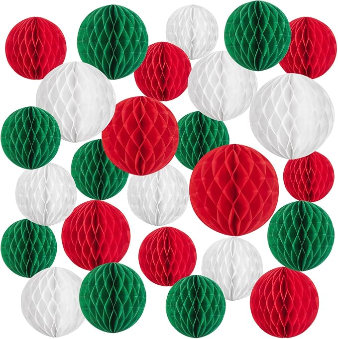 SUNBEAUTY 27 PCS Red Green White Christmas Party Hanging Honeycomb Decorations by SUNBEAUTY
