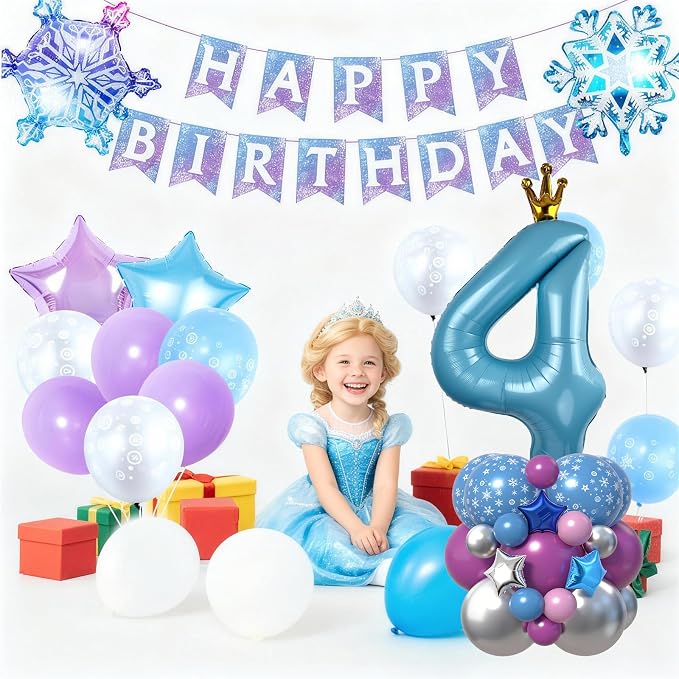 40 Inch Blue Number 4 Balloon Tower Set, Winter Ice Princess Theme Number Four - Image 6