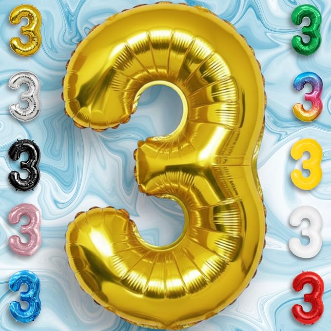 Gold Number Balloon 3 Mylar Foil Balloons 40 inch - Image 3