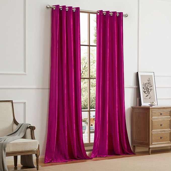 Hot Pink Velvet Blackout Curtains 72 inch - Image 9