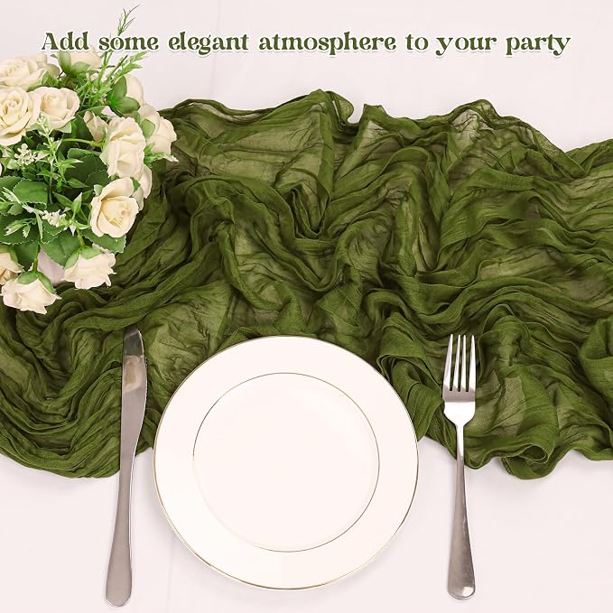 10 Pack Olive Green Cheesecloth Table Runner 6FT Boho Gauze Fabric Table Runner - Image 5