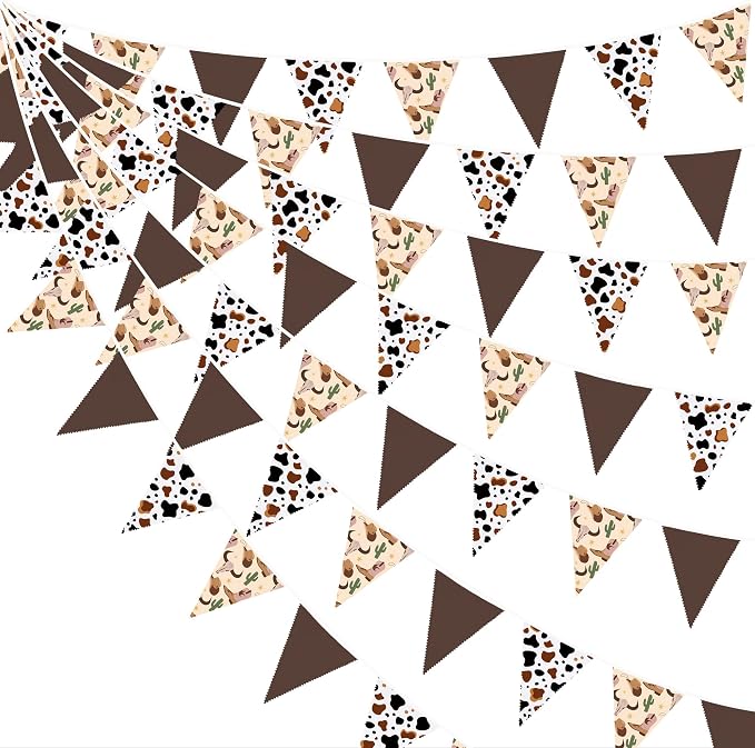 32Ft Western Cowboy Party Decorations Brown Cow Triangle Flag Fabric Banner by pinkblume