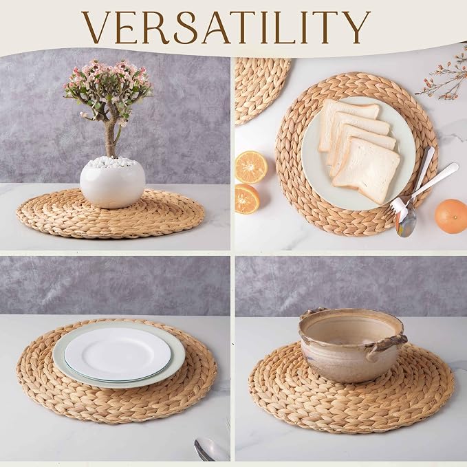 13.5" Water Hyacinth Woven Round Placemats Set of 6 - Image 3