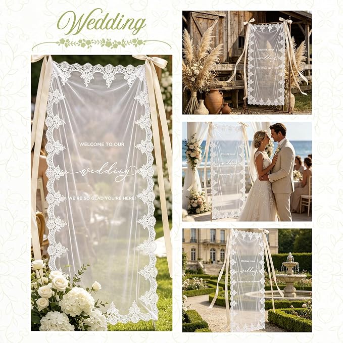 180x70cm Large Wedding Welcome Sheer Tulle Banner - Image 3
