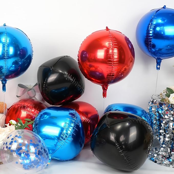 Red Blue Black Round Foil Balloons 9 pcs, Metallic Giant 4D Round Balloons 22 - Image 3