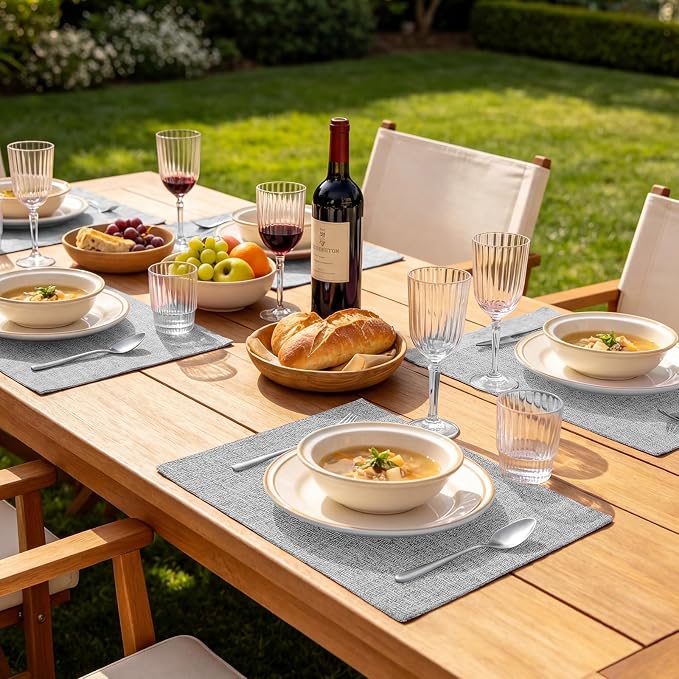 Faux Cotton Linen Placemats Set of 6, Cloth Washable Farmhouse Dining Table Mats - Image 9