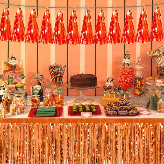 3P Orange Tassel Banner Garland Metallic Foil Fringe Banner Tinsel Tassels - Image 5