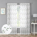 Tollpiz Sage Green Leaf Sheer Curtain Bedroom 54 x 95 Inches | Leaves by Tollpiz