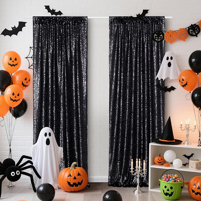 Poise3EHome Black Sequin Backdrop Curtains, 2 Panels 2FTx8FT Glitter Photo - Image 8