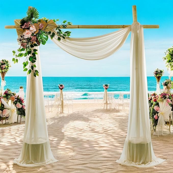 MDS Halloween Chiffon Draping Fabric - 2 Panel, 30" Wide x 100ft Long - Sheer Spooky Arbor & Canopy Drapery for Haunted House Backdrops, Party Ceilings, DIY Costumes & Themed Events - Champagne Gold