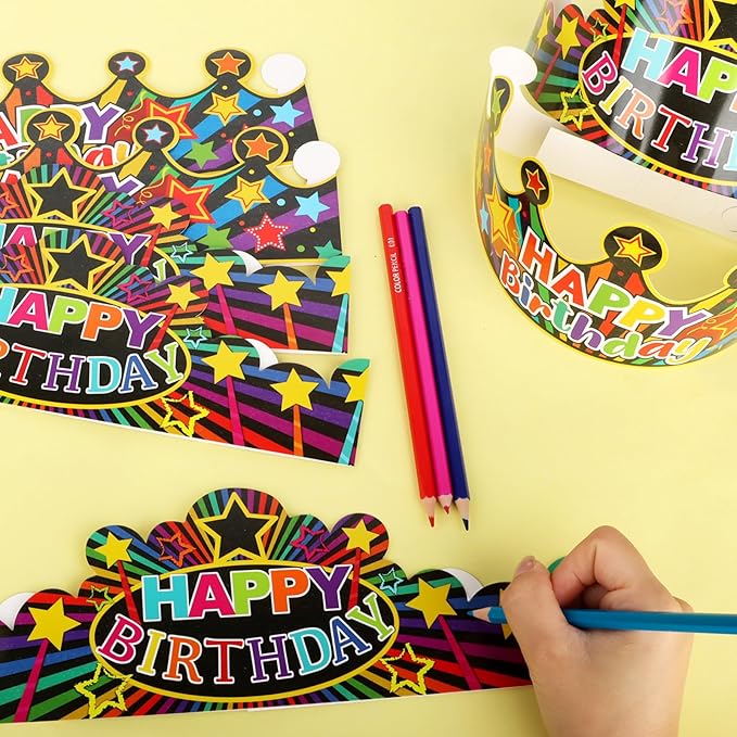 Hooqict Birthday Crowns 30 Pack Party Hats Paper Hats Happy Birthday Crowns - Image 3
