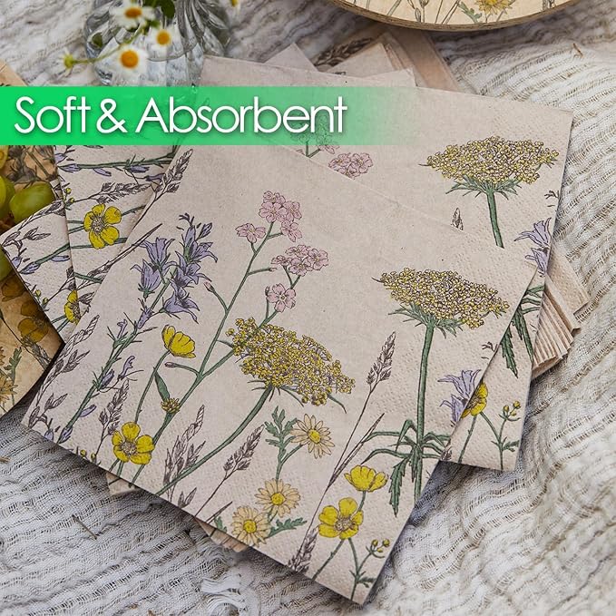 Table Kind 100 x Soft Recycled Floral Napkins Wildflower Soft Paper Napkins - Image 5