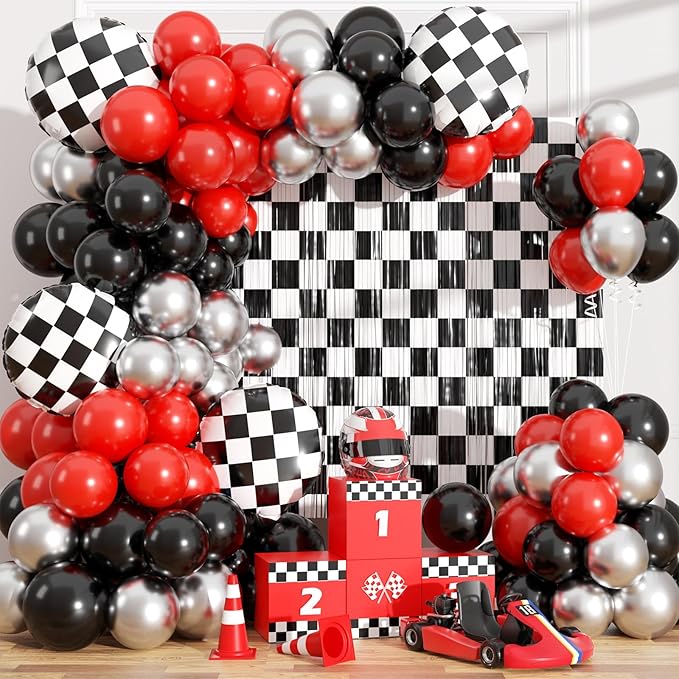 Race Car Balloon Garland Arch Kit Birthday Party Decorations | Black White by Payolorn